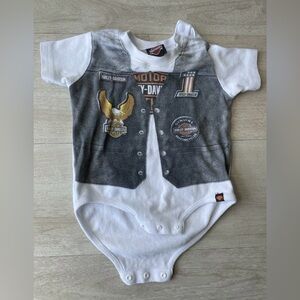 Harley-Davidson Infant Bodysuit 12M White Cotton Motorcycle Vest Graphic